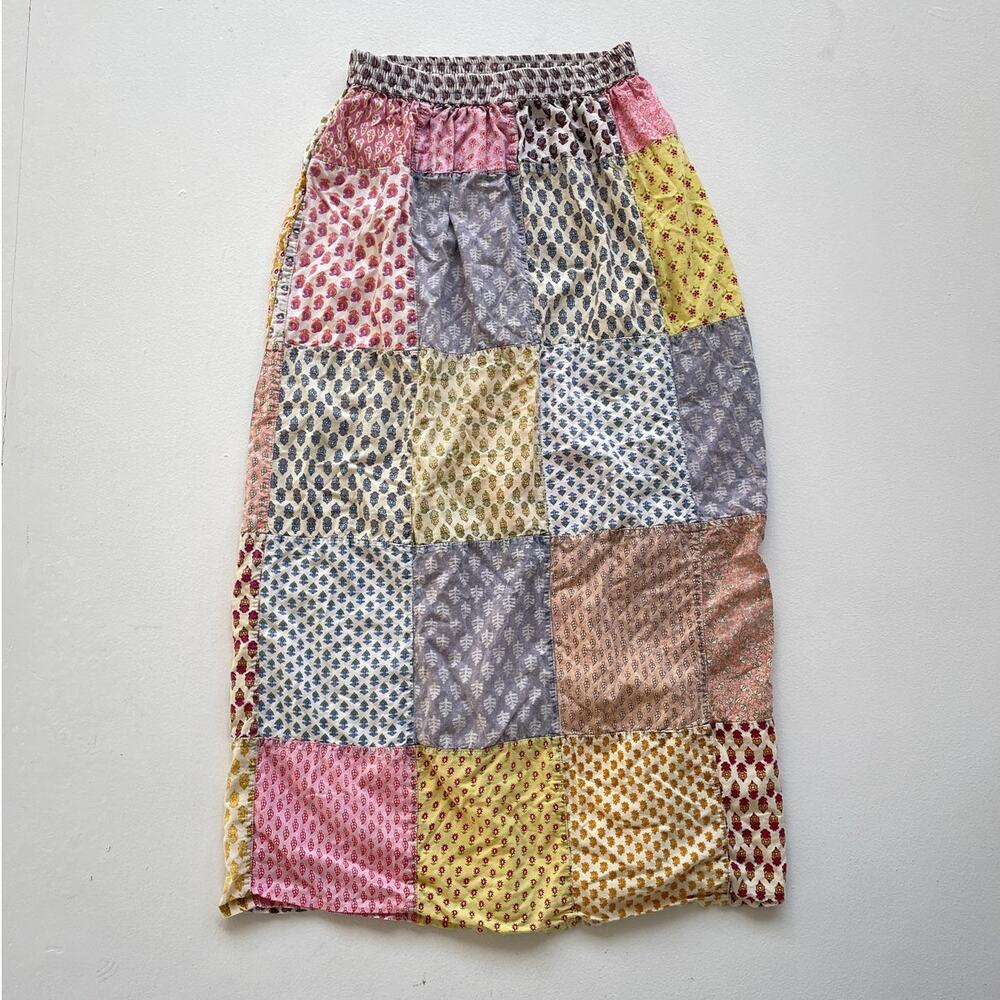 Vintage 90's Patchwork Colorful Maxi Skirt / Sz M / Hippie Boho Indian Cotton